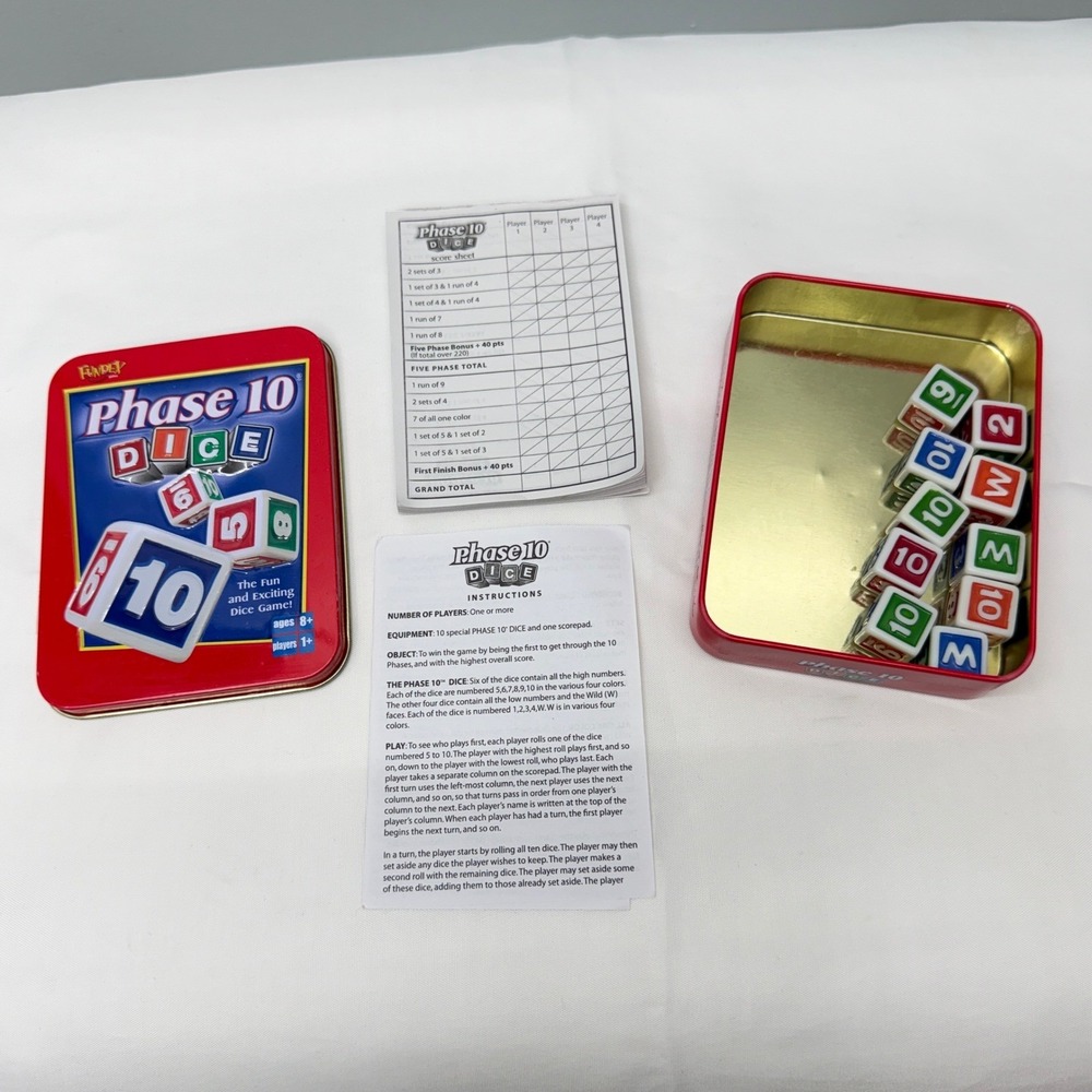 Fundex Phase 10 Dice Game Tin Complete With Dice Instructions